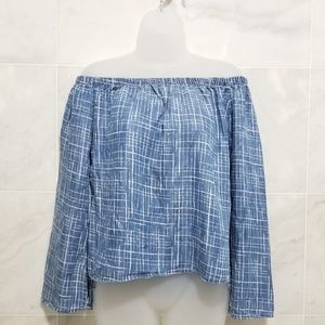 Cloth & Stone Grid Chambray Off The Shoulder xs